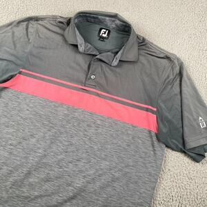 Footjoy Golf Performance Polo Shirt Men's Medium Gray Pink Colorblock Striped